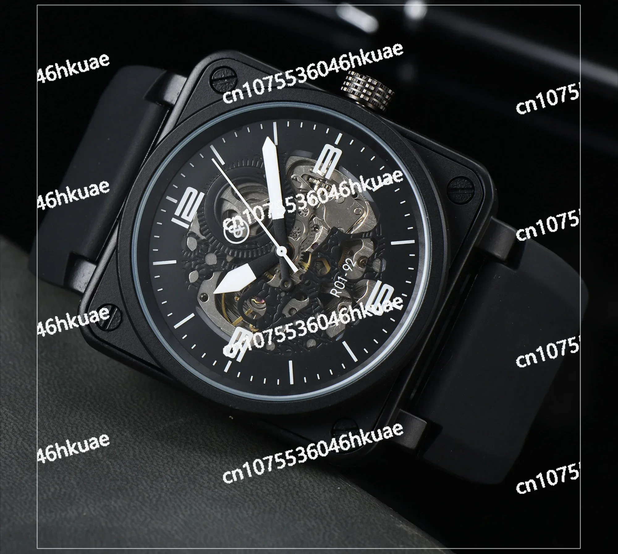 Men's Automatic Mechanical Watch Bell Brown Leather Black Ross Rubber 46mm Hollow AAA Large Dial Men's Watch