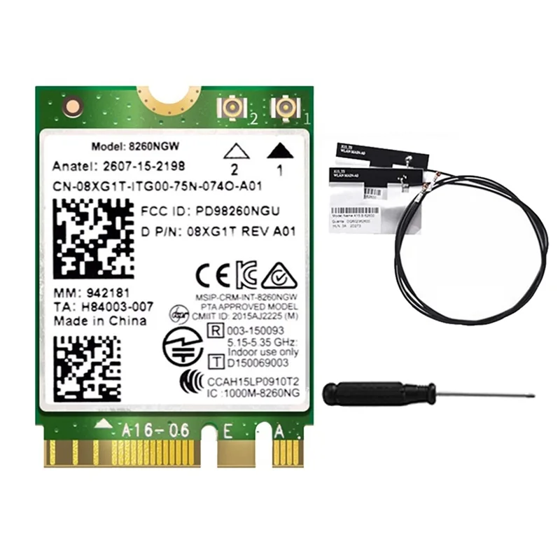 -ABGQ 8260NGW 8260 Wifi-kaart + 2Xantenne 2.4G/5Ghz 867 Mbps Bluetooth 4.2 AC8260 NGFF M.2 Wifi draadloze kaartmodule 802.11AC