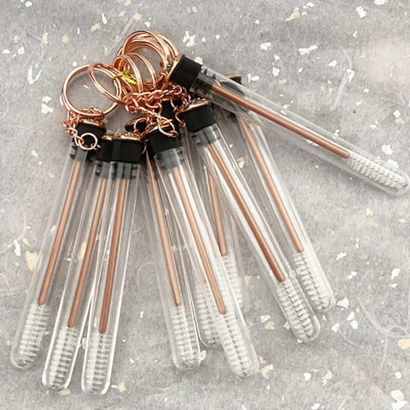 Złoty brelok do kluczy z szczoteczką do rzęs wielokrotnego użytku Plastikowy pojemnik na szpule do rzęs Brokat Cils Różdżki do tuszu do rzęs Brelok do kluczy
