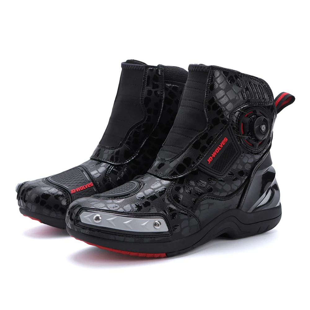 

Motorcycle Boots Man Waterproof Studded Boots Hook and Loop Fasteners Wear-Resistant Motorcycle Shoes Anti-Slip Anti-Fall