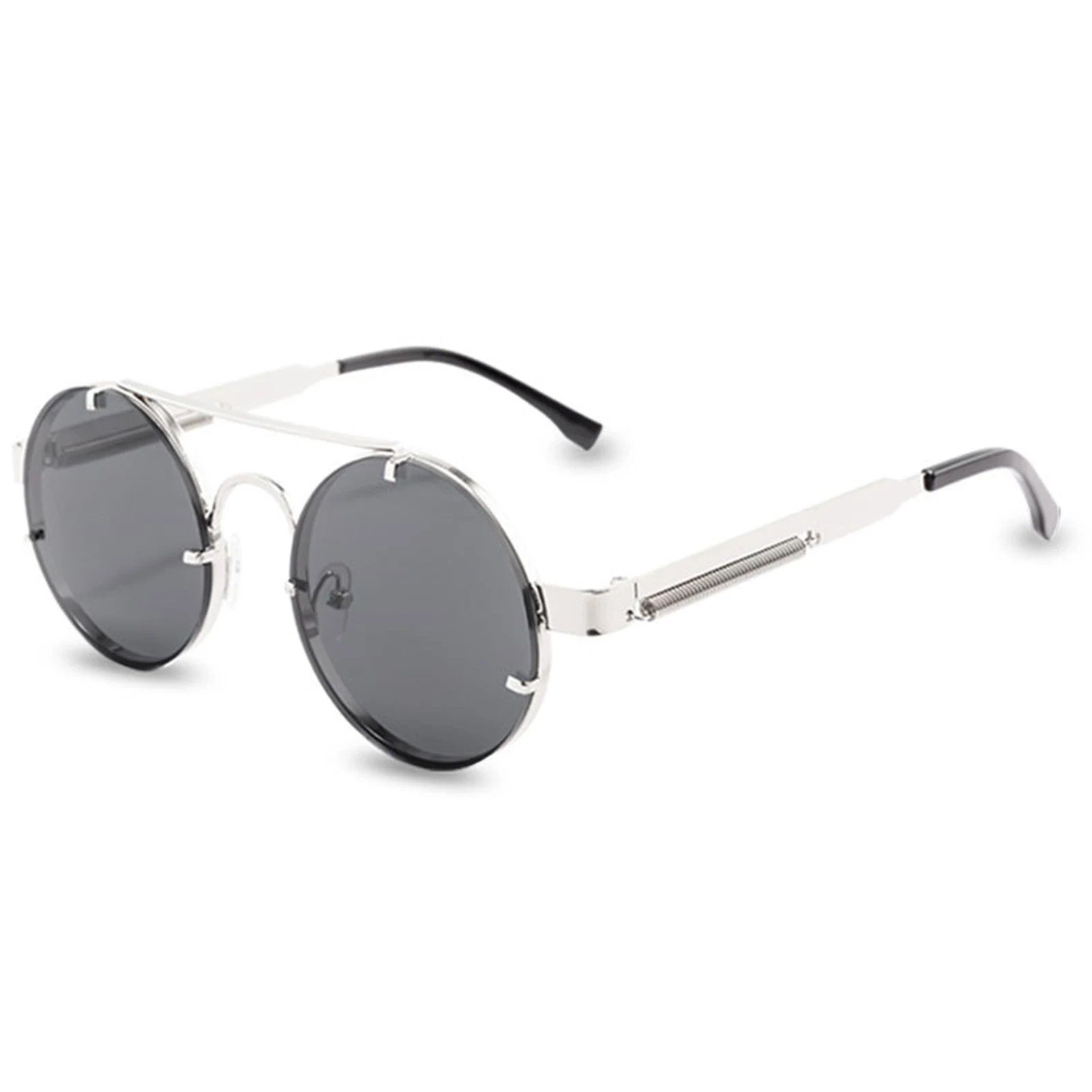 Round Polarized Sunglasses n Women Gothic Steampunk Sunglasses Round Metal Frame for Outside Sunshade