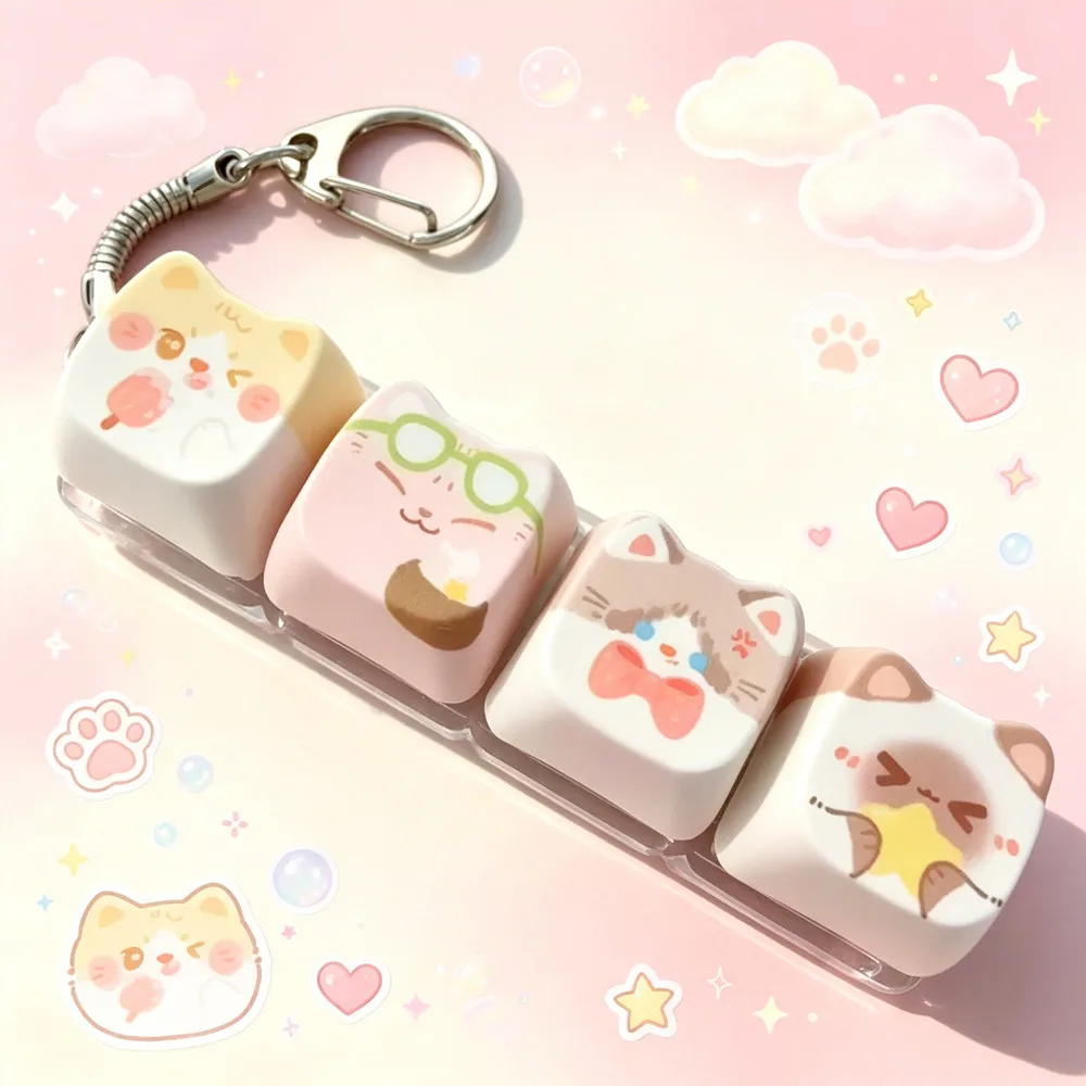 Niedlicher Katzen-Fidget-Tastatur-Schlüsselanhänger mit 4 Tasten, Mini-Stressabbau-Spielzeug, Kawaii Tragbarer Fidget-Anhänger, Geschenk für Katzenliebhaber – Detail 6