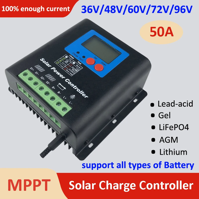 MPPT Solar Controller 36V 48V 60V 72V 96V pv panels rugulator for sealed lead-acid gel and lithium batteries