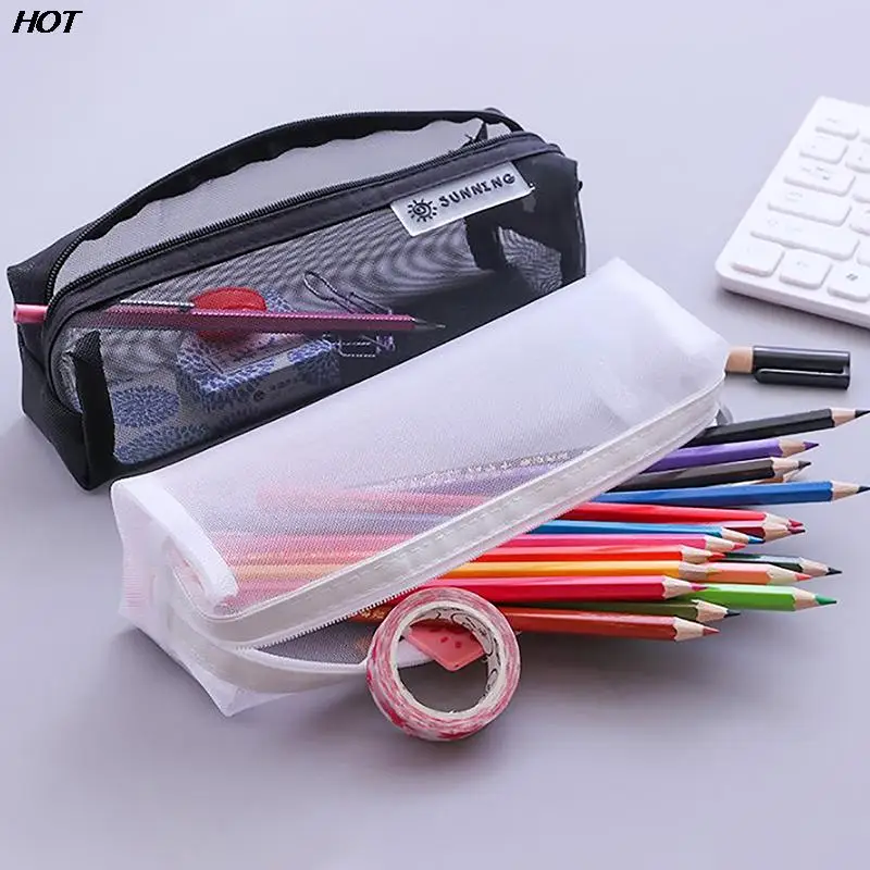 Transparent Stationery Pencil Bag Student Examination Dedicated Nylon Mesh Pen Case Unisex Large Capacity Pouch School Supplies