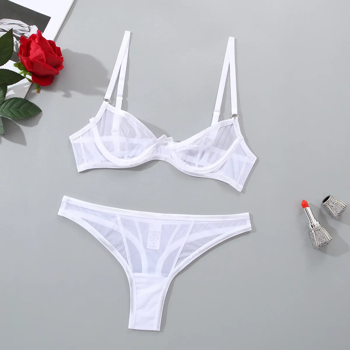 

Seamless Solid Bra Set See Through Sexy Lingerie Women Mesh Underwear Attractive Intimate Sleepwear