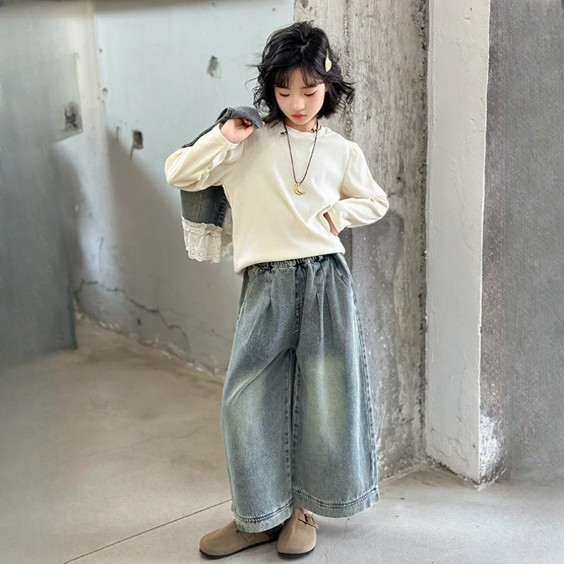Girls Clothing Set Denim Vest White T-shirt Jeans 3pcs Teen Children Costumes Fashion Loose Daily Casual Kids Outfits 10 12 Year