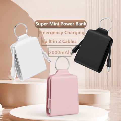 Мини-брелок Power Bank 2000 мАч Портативное зарядное устройство для iPhone 17 16 Samsung Xiaomi Huawei Powerbank Station Внешний аккумулятор