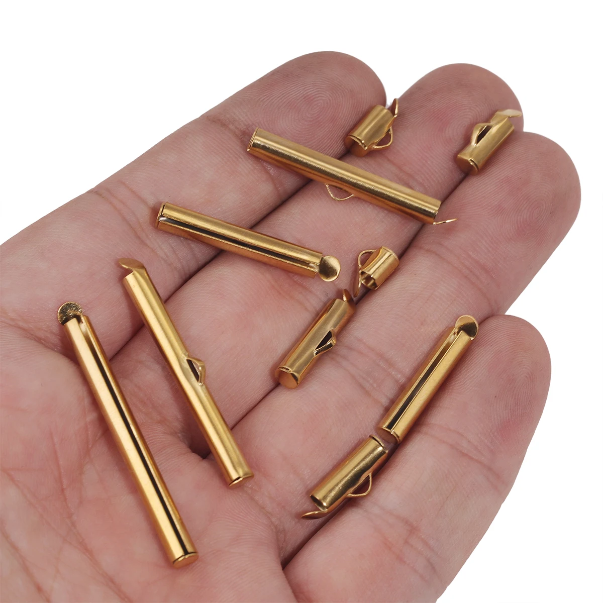 20pcs Stainless steel Crimp End Beads Slide End Clasp With Chain Buckles Tubes Slider End Caps Connectors For DIY Jewelry Making