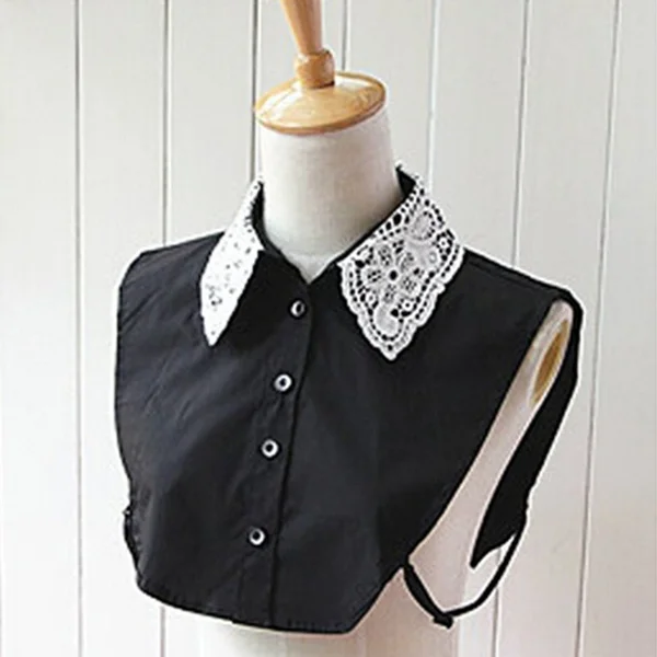 

Women Floral Lace Neckline Detachable Fake Collar Buttons Durable Cotton Blend Black White for Collarless Sweaters