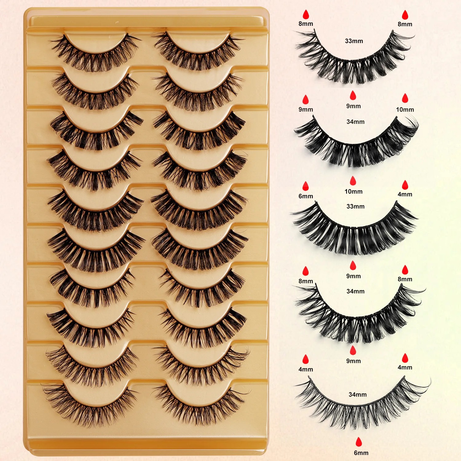 10 paires de faux cils bouclés russes, boucles retournées, réutilisables, naturels 3D, en stock, vente en gros