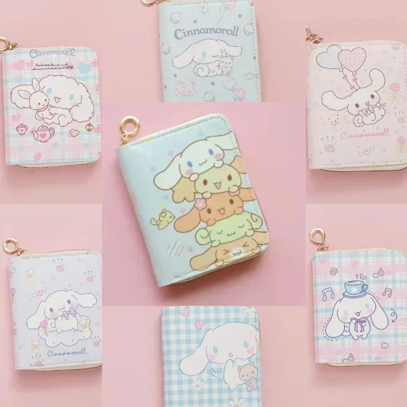 

Kawaii Sanrio Cinnamoroll Модный милый маленький свежий кошелек с рисунком мультфильм аниме девочка короткий молния нулевой кошелек аксессуары