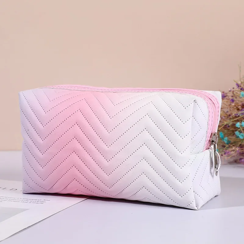 1 Pcs Gradient Color Makeup Bag for Women Zipper Pu Leather Cosmetic Bag Pouch Travel Large Female Make Up Pouch Necessaries