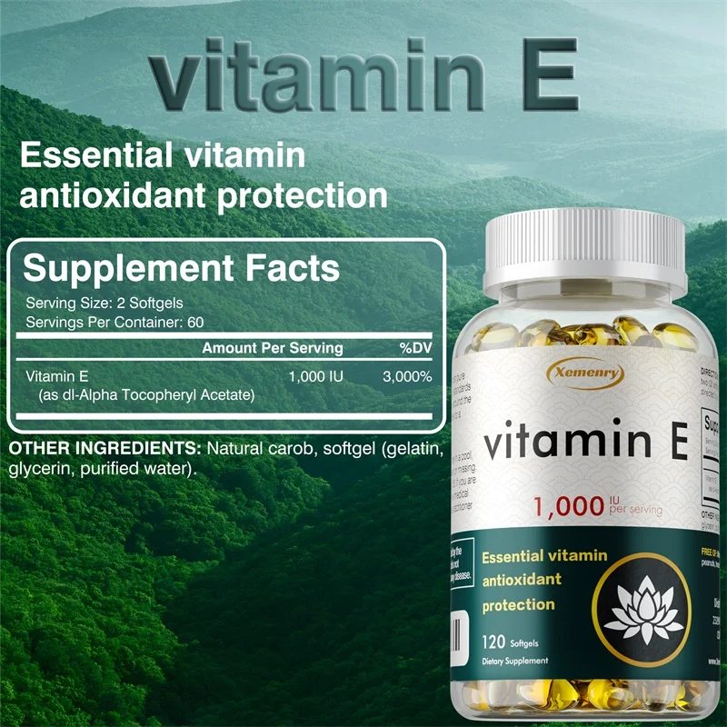Vitamin E 1000IU Capsules - Supports Skin, Cardiovascular Health, Boosts Immunity, Anti-aging, Reduces Wrinkles