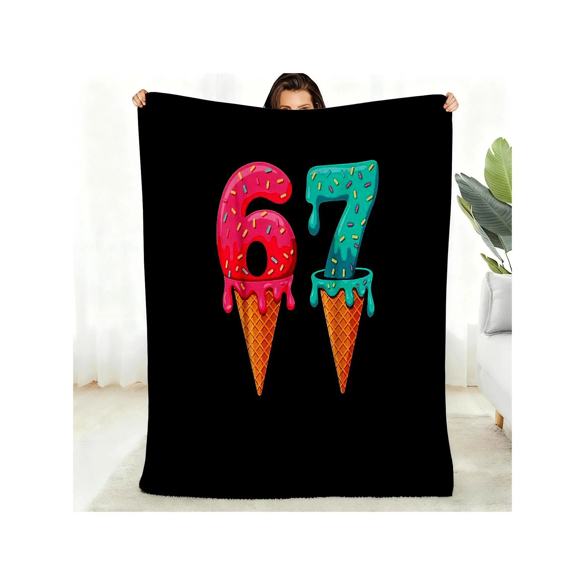 Baseball with ice cream, pattern 67 Flannel printed blanket suitable for all seasons suitable for living room office sofa travel