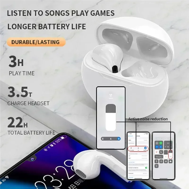 Pro6 Słuchawki Bluetooth Bezprzewodowe słuchawki douszne Bezprzewodowe słuchawki douszne Stereo Sport Wodoodporny zestaw słuchawkowy Mikrofon do smartfonów Xiaomi