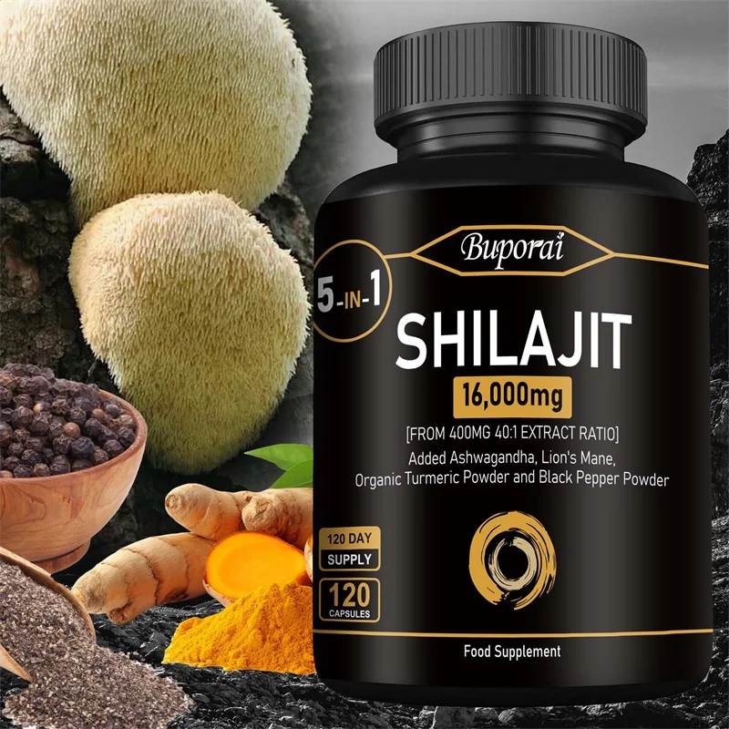 

5-in-1 Shilajit Capsules 16000mg - Supports The Immune System, Energy Production, Brain Health and Overall Well-being