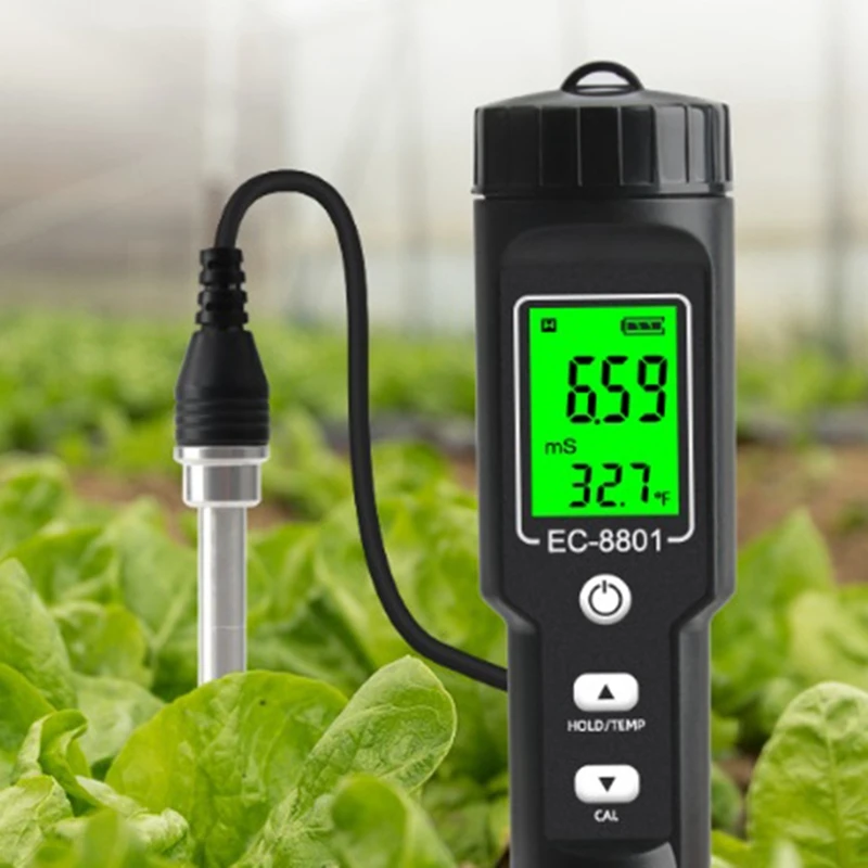 Digital EC/Temp Soil Tester 0.00-10.00MS/Cm Conductivity Meter Waterproof Sensor Analyzer For Planting Garden Outdoor