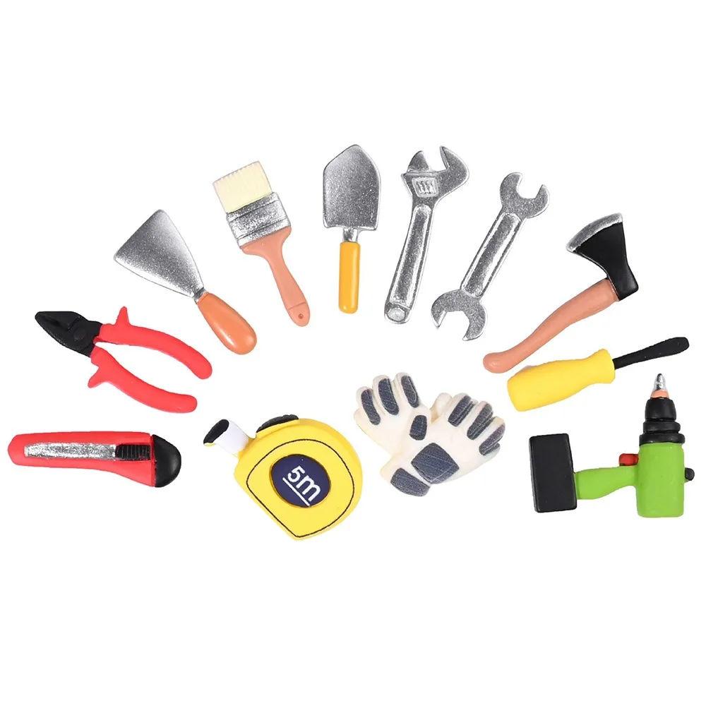 14PCS Mixed Pattern Dollhouse Repair Tool Mulitoclor Resin Scene Model Accessories Screwdriver Hammer Wrench