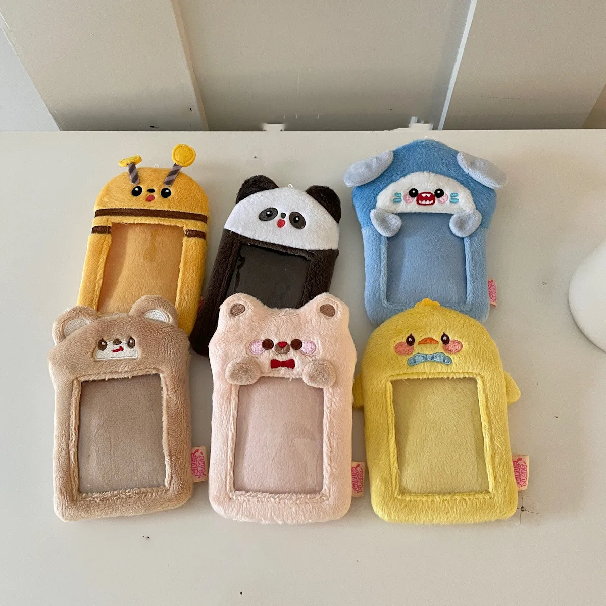 New Kawaii Cartoon Animal Series Soft Plush 3 Inch Kpop Photocard Holder Photo Card Holder Bag Pendant School Stationery