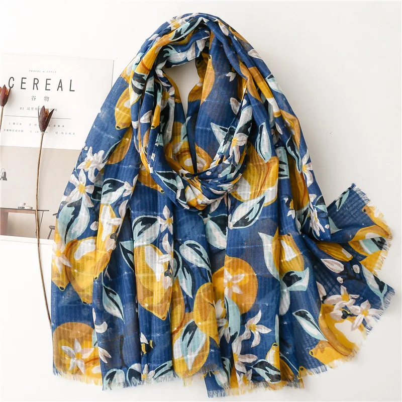 

Sweet Fruits Prints spring Summer Fashion Cotton Linen Women Scarf High Quality Thin Beach Shawl Scarves for Travel 2023 New