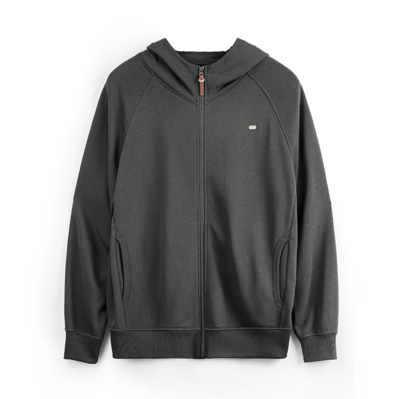 Casual Gray Hooded Sweatshirt Men's Coats Jackets Loose Long Sleeve Zippered Tops Raglan Sleeve Cardigan Men Spring Autumn Coats