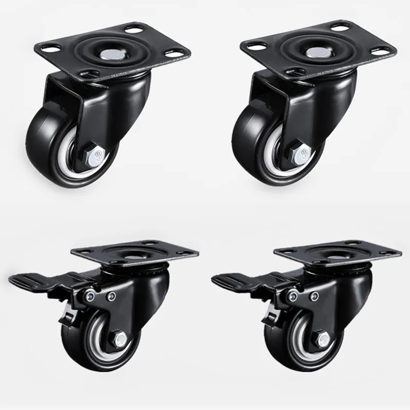 4pcs 1.5 inches 2inch Heavy Duty 180kg Black Swivel Castor Wheels Trolley Furniture Caster Rubber Flat Brake Gold Drill Caster