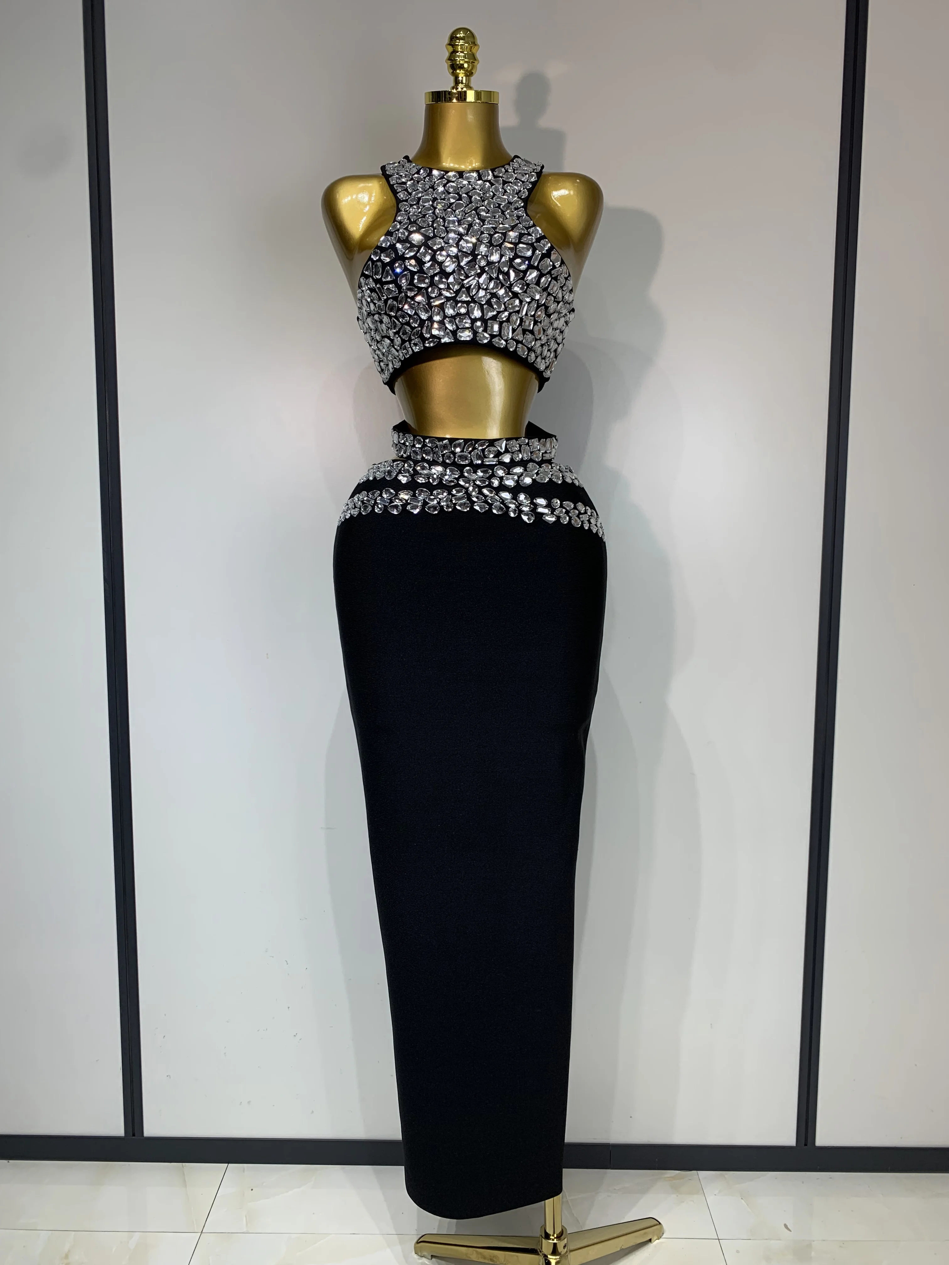 crystal bodycon dress BLACK JENSEN CRYSTAL BODYCON DRESS | CULT MIA main image 1