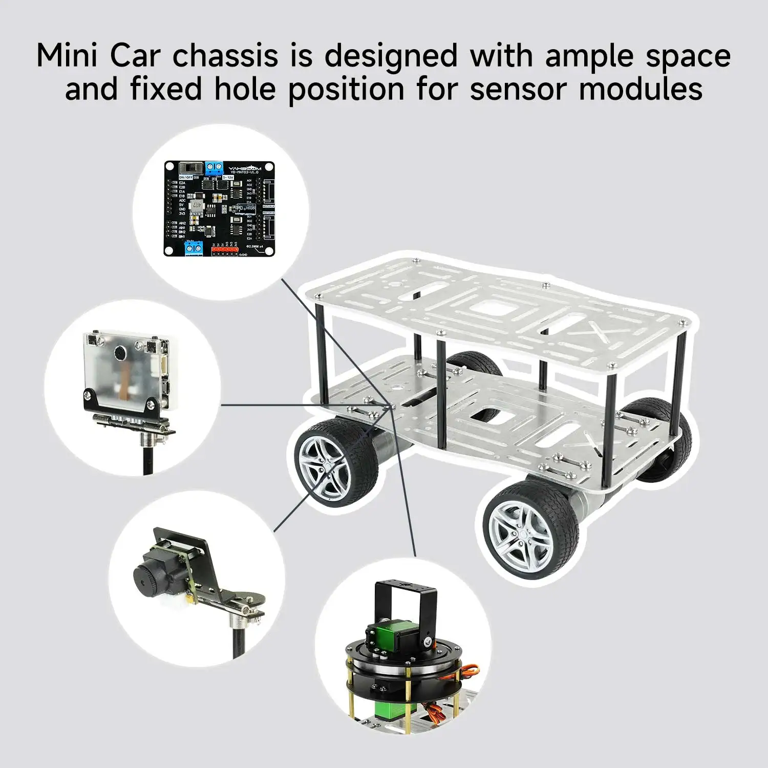 Imagem -05 - Yahboom Mini Robot Car Chassis Liga de Alumínio com 310 Codificador Motor Car Racing com Sensor Wifi Câmera Ptz Servo Hole Posição