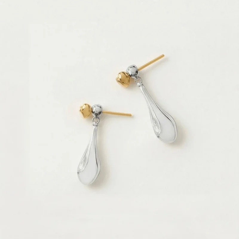 

Classic Water Drop Splicing Earrings, Women's Fashion Gold Silver Mixed Color Earrings, Jewelry Gifts