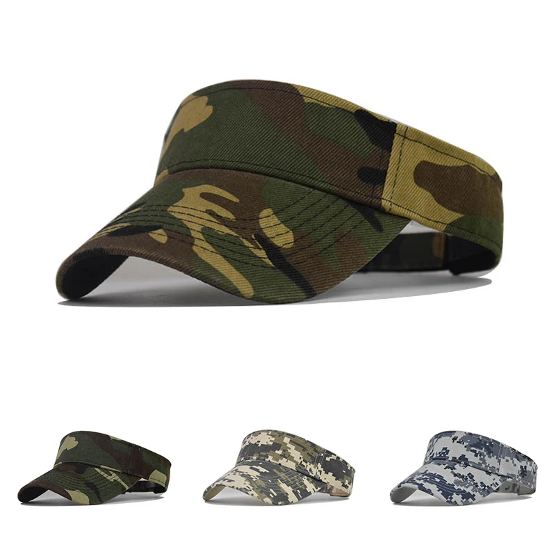 Men\'s Camouflage Summer Sun Hats Tactical Army Empty Top Visor Cap Women Adjustable Outdoor Sports Cycling Tennis Cap Beach Hat