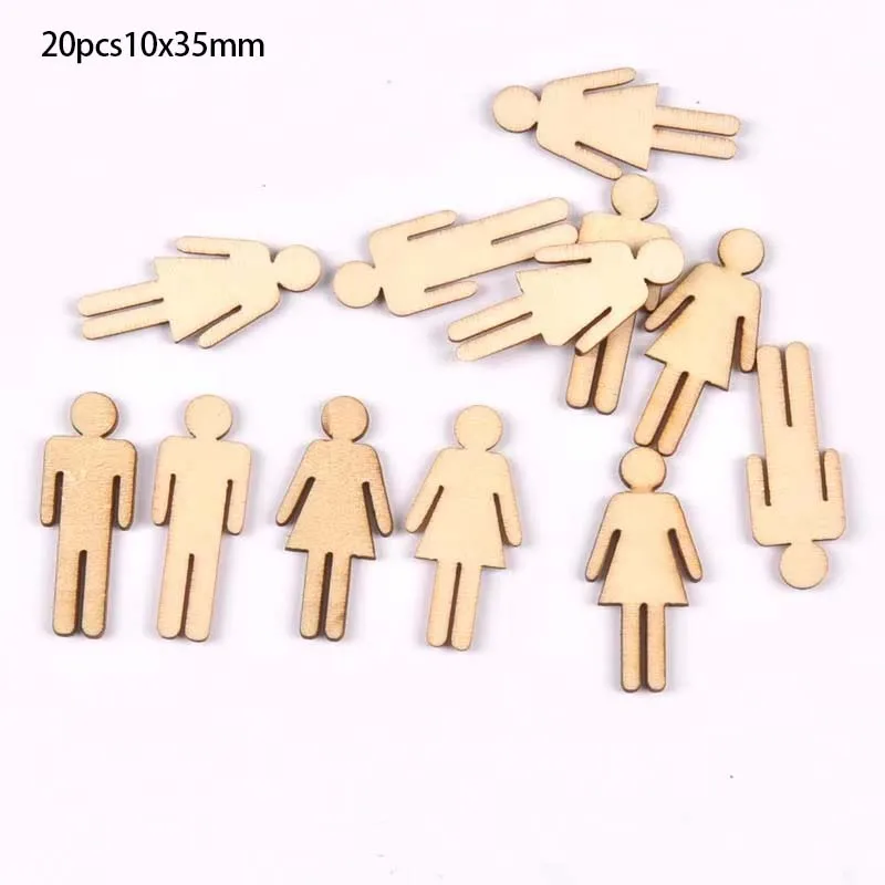 20Pcs/set Wood Handicraft Man/lady DIY Wooden Crafts Scrapbookings Accessories Embellishment decorations 10x35mm MT1921