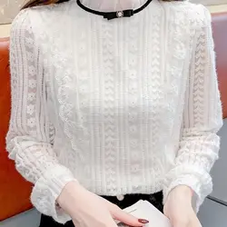 French Collar Lace Base Shirt for Women New Style with Thick Velvet and Warm Long Sleeves Beautiful Inner Top