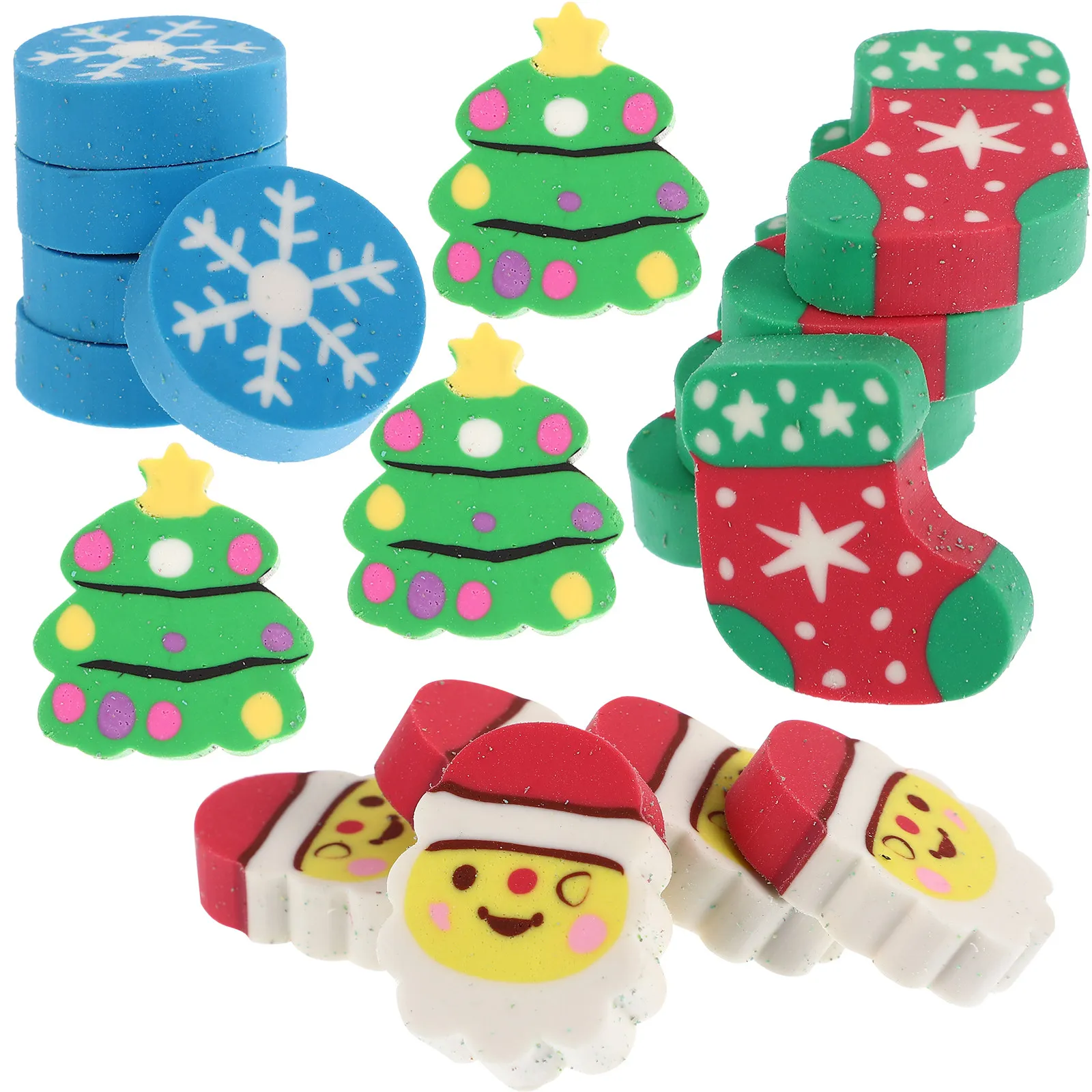 60-個クリスマスゴム消しゴムかわいいサンタ形状学用品キッズギフト漫画消しゴムクリスマス要素安全な非毒性ワイピング