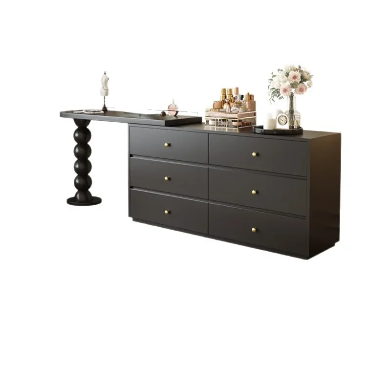 

French retro style black dresser chest, integrated modern simple bedroom retractable end of bed