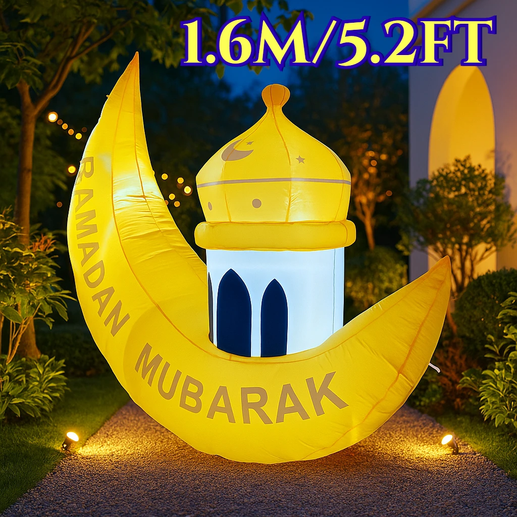 

1,6 м/5,2 фута надувные игрушки мусульманский/исламский Рамадан лунный дворец со светодиодной подсветкой взорвать Ид Мубарак украшения для празднования крепления