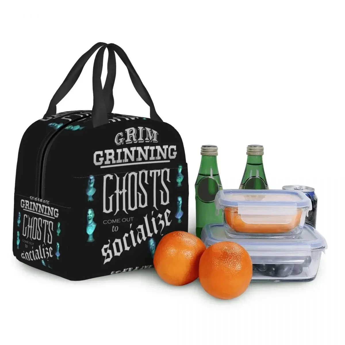 Halloween Grim Grinning Ghost Thermal Insulated Lunch Bag Haunted Mansion Resuable Lunch Container Box For Women Kids Food Bags