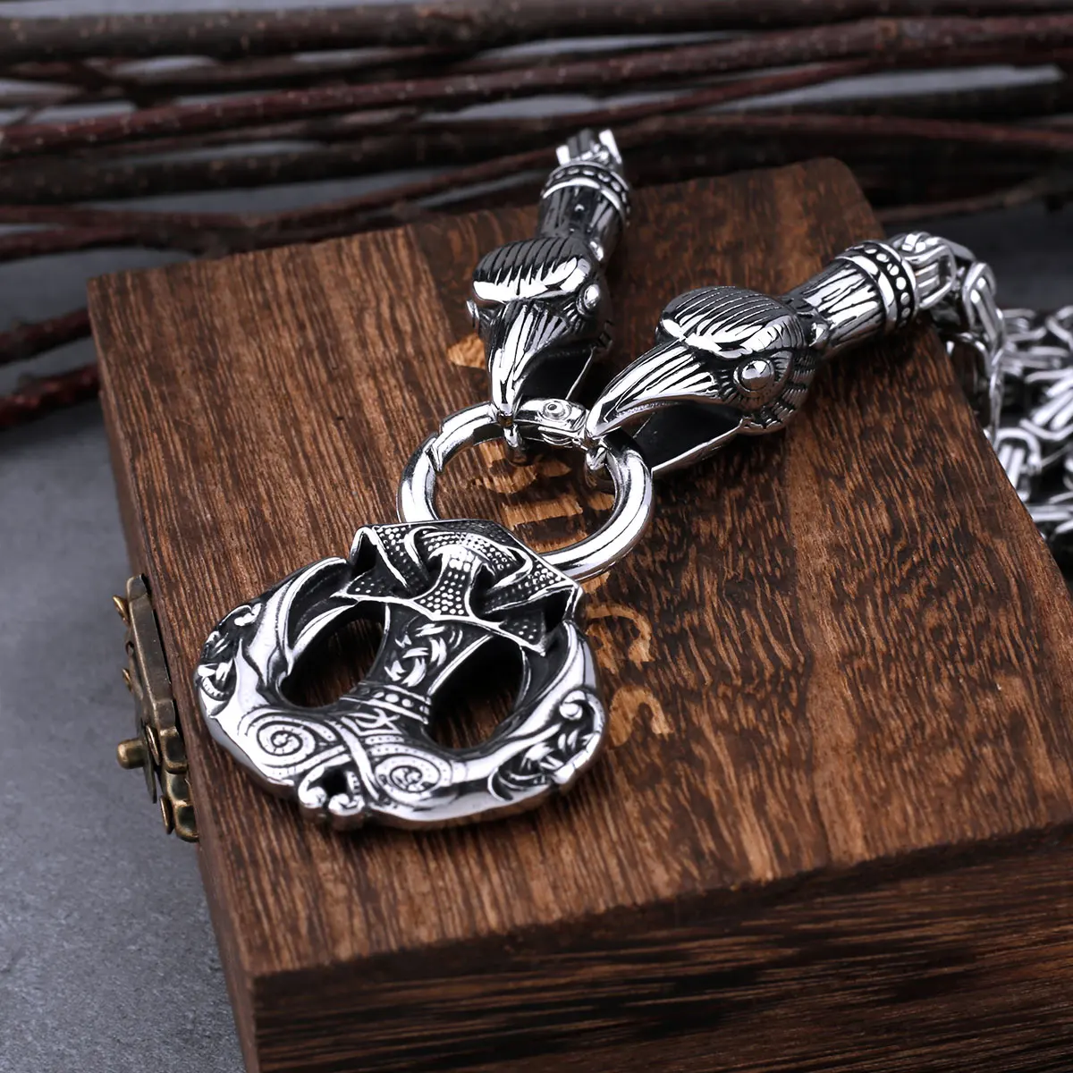 Stainless Steel Viking Crow Anchor Pendant Raven Thor Hammer Necklace for Men Vintage Norse Amulet Jewelry As Gift Dropshipping