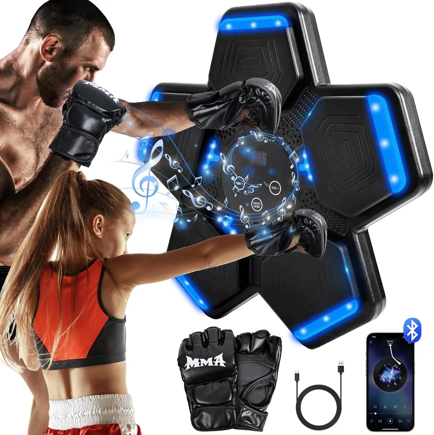 

Smart Bluetooth Boxing Machine with Gloves, Adjustable Speed & Music for Home Fitness Training