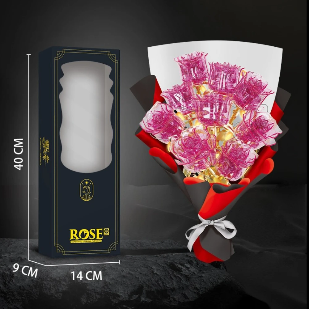 

MOC Crystal Black Purple Red Rose Pink Blue Rose Flower Building Blocks Set Wedding Bouquet Plant Toys Children Birthday Gifts