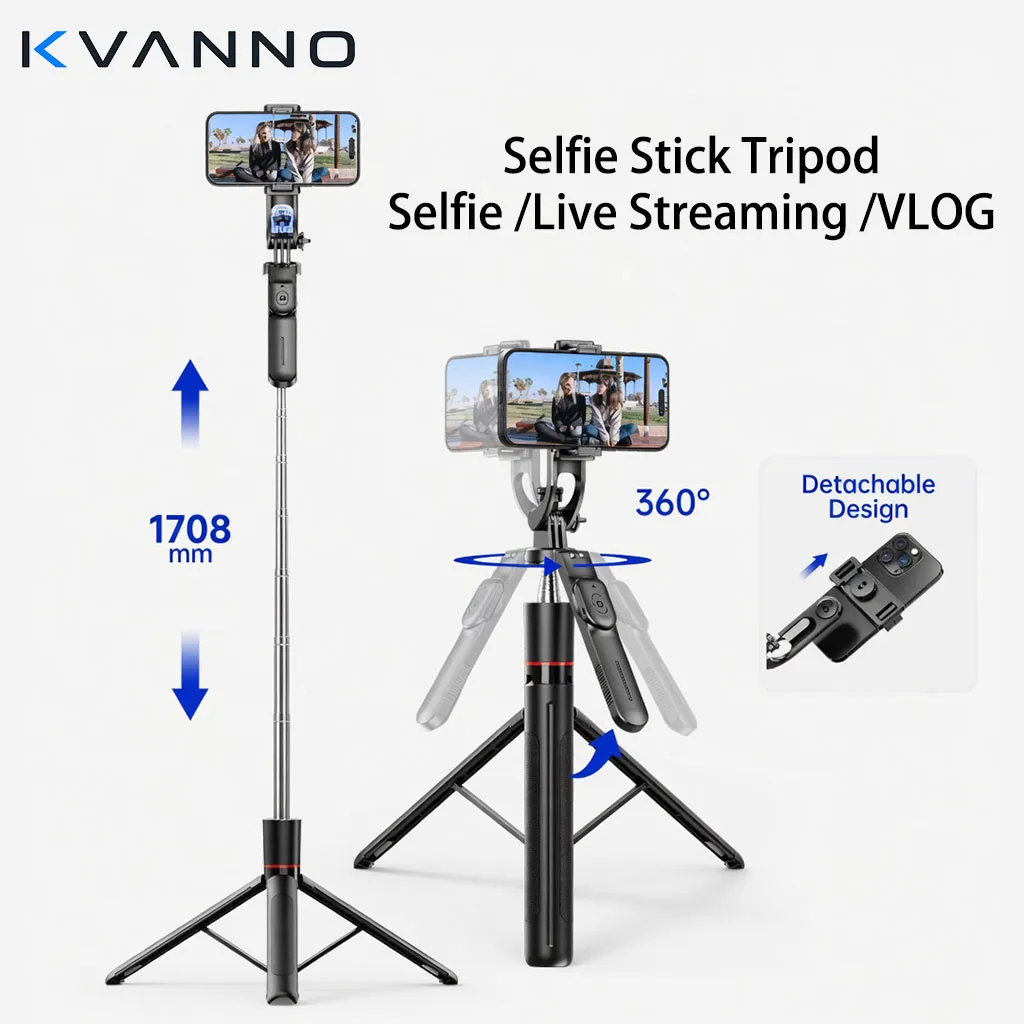 

Штатив-селфи-палка KVANNO F16 для телефонов и камер, выдвижной, 360° ° Поворотная селфи-палка с Bluetooth-пультом и винтом 1/4''