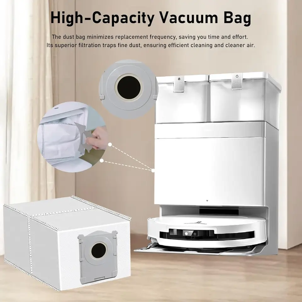 قطع غيار مكنسة روبوتية ECOVACS T50 PRO OMNI / T50 OMNI، فرش جانبية رئيسية، مناديل تنظيف، فلاتر HEPA، أكياس غبار - 6