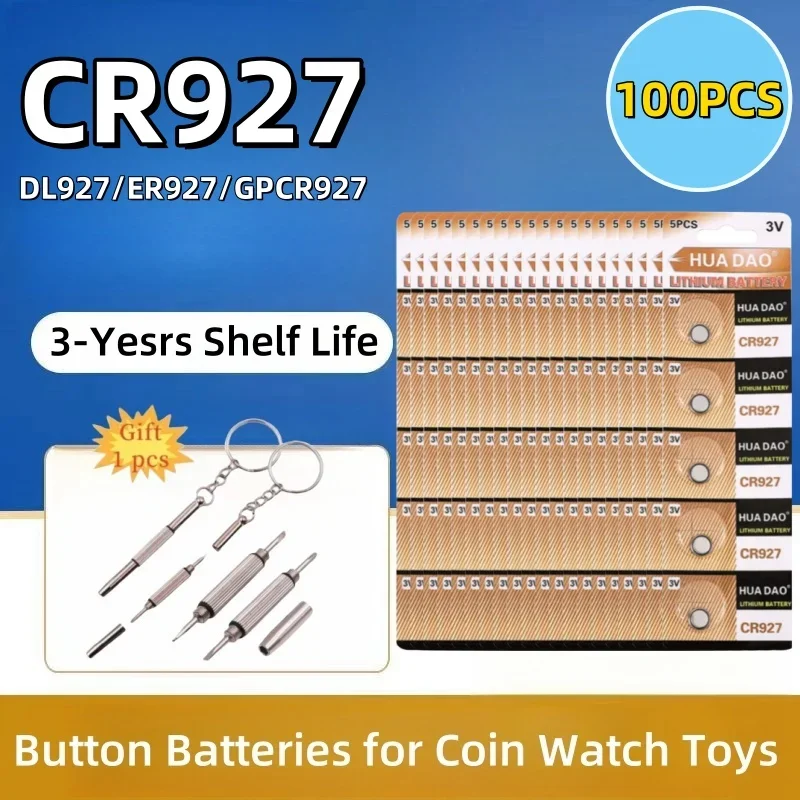 100PCS 3V Lithium Battery CR927 Button Coin Cells 927 DL927 BR927 LM927 ECR927 BR927-1W 5011L for Watch Remote Toy Calculator