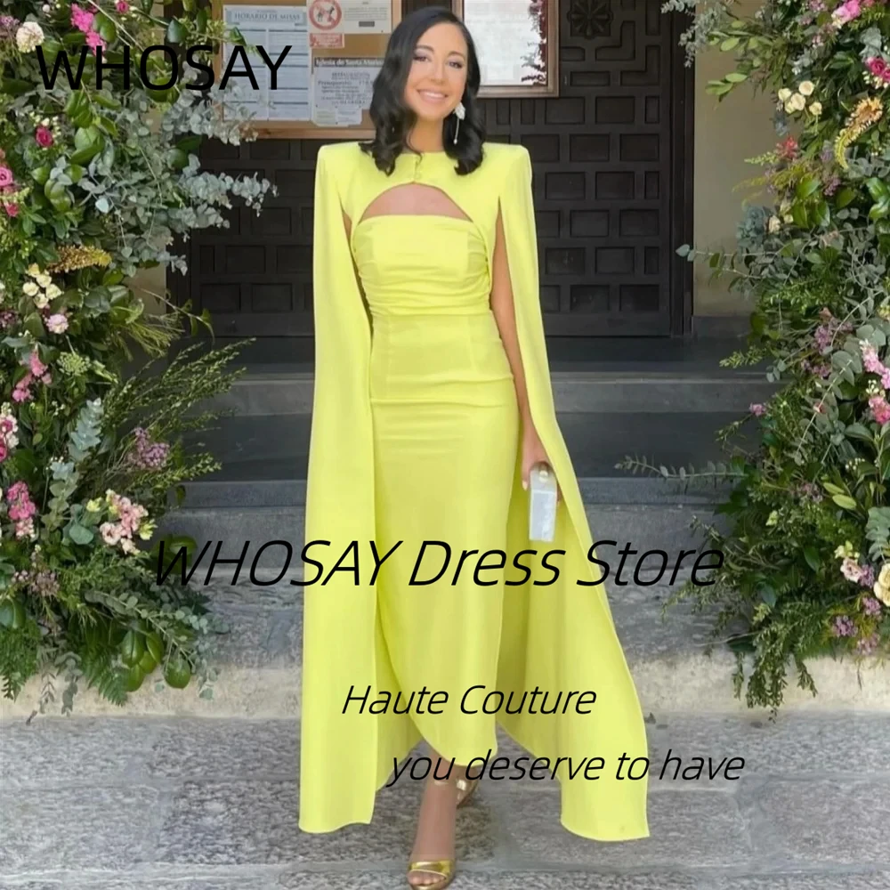 

WHOSAY Customized Long Sleeves Prom Dresses with Buttons Special Occasion Dress Ankle Length Sheath Evening Party Gowns