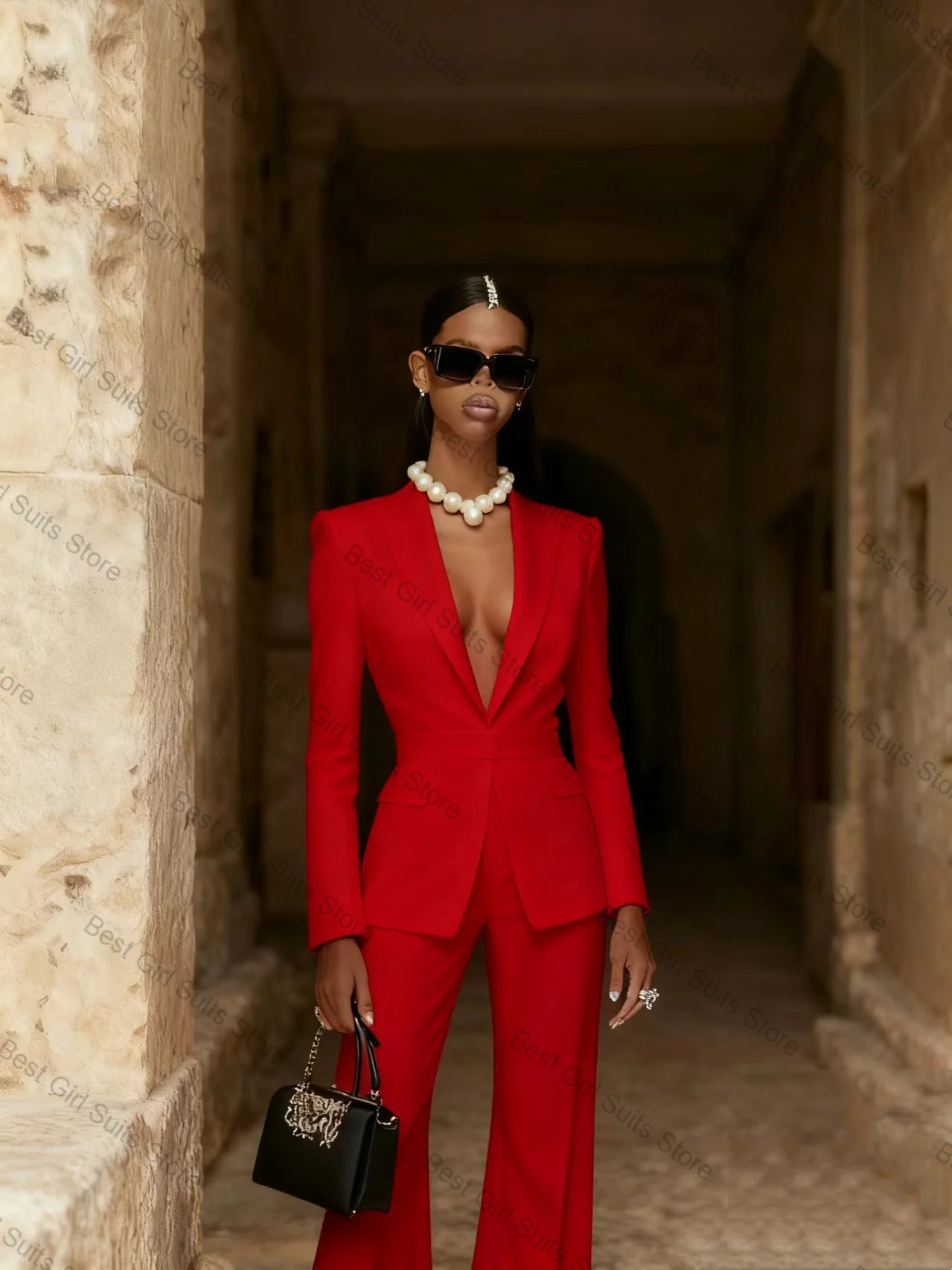 ピンクの女性スーツセット 2 ピースショートブレザー + パンツズボン綿春フォーマルオフィスレディジャケットカスタマイズされたプロム結婚式コート