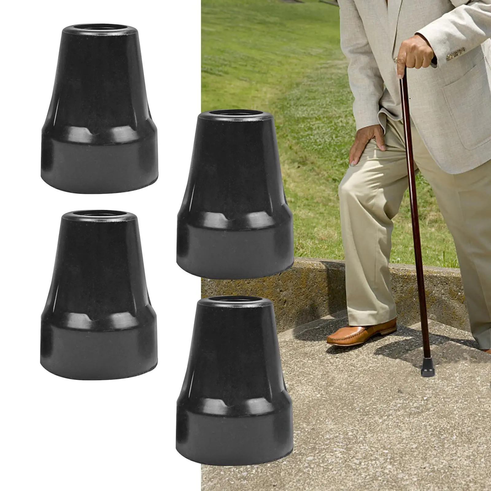 4 Pieces Crutch Tips Durable Anti Skid Wide Reinforced Sturdy Walking Cane Tips for Hiking Sticks Seniors Walking Crutches Canes