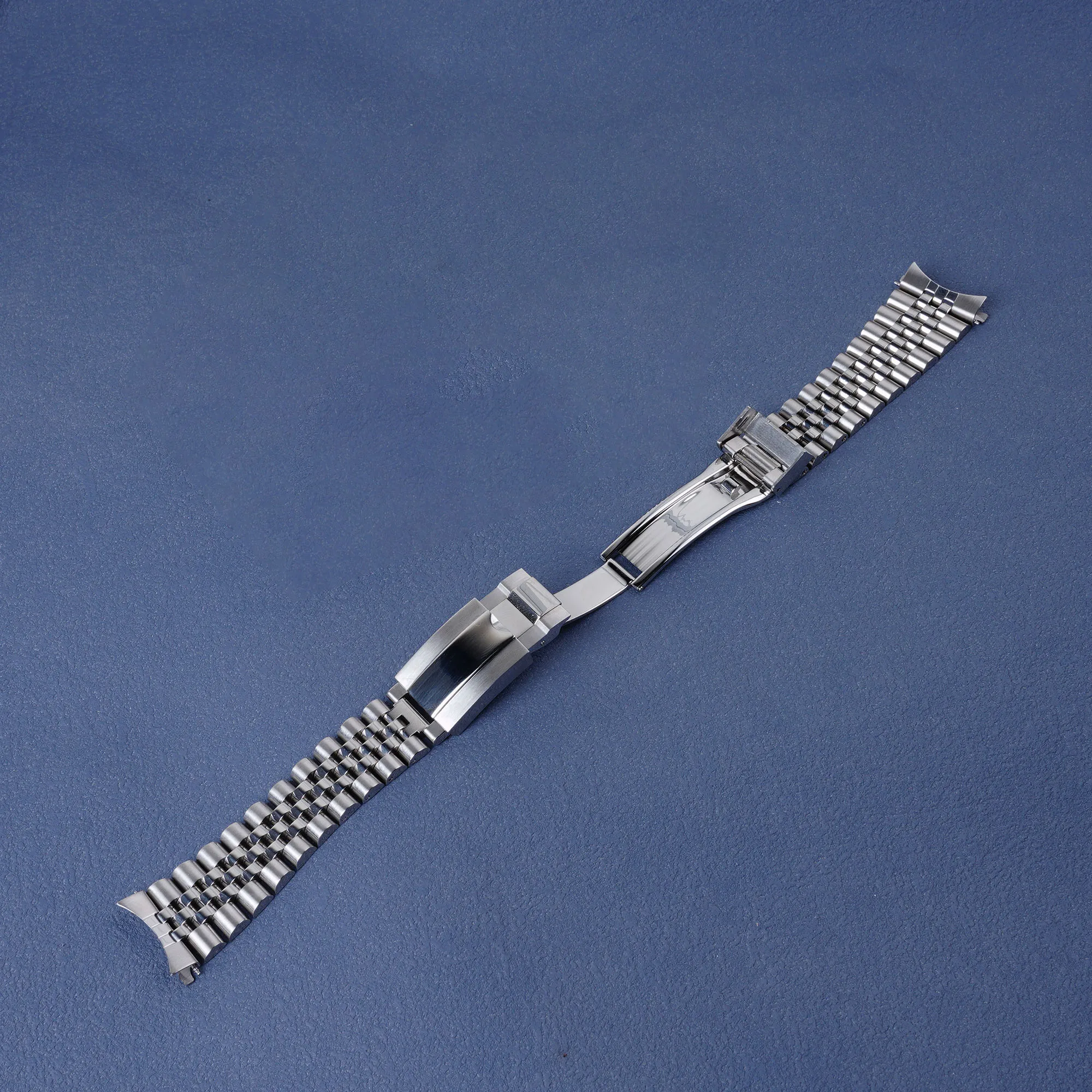 Rolamy 20mm Jubilee Hollow Endband with Oyster Deployment Clasp Stainless Steel Watch Band For Casio MTP1302