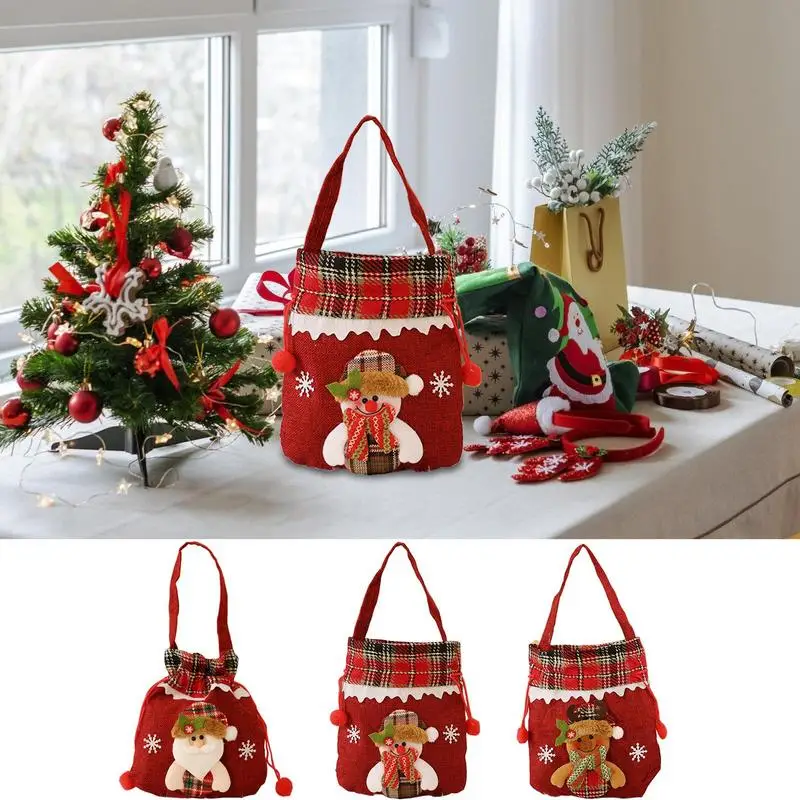 Christmas Gift Doll Bags washable Drawstring bag Reusable Cute Santa Snowman Doll Storage Bag portable Goody Bag For Party Favor