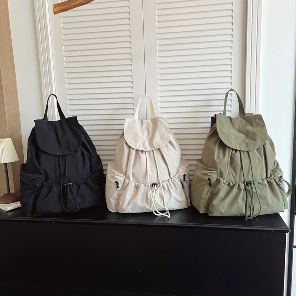 드로우스트링 백팩, 나일론 소재, 주름 장식 디자인, - Canvas Backpack Casual 리뷰 및 가격