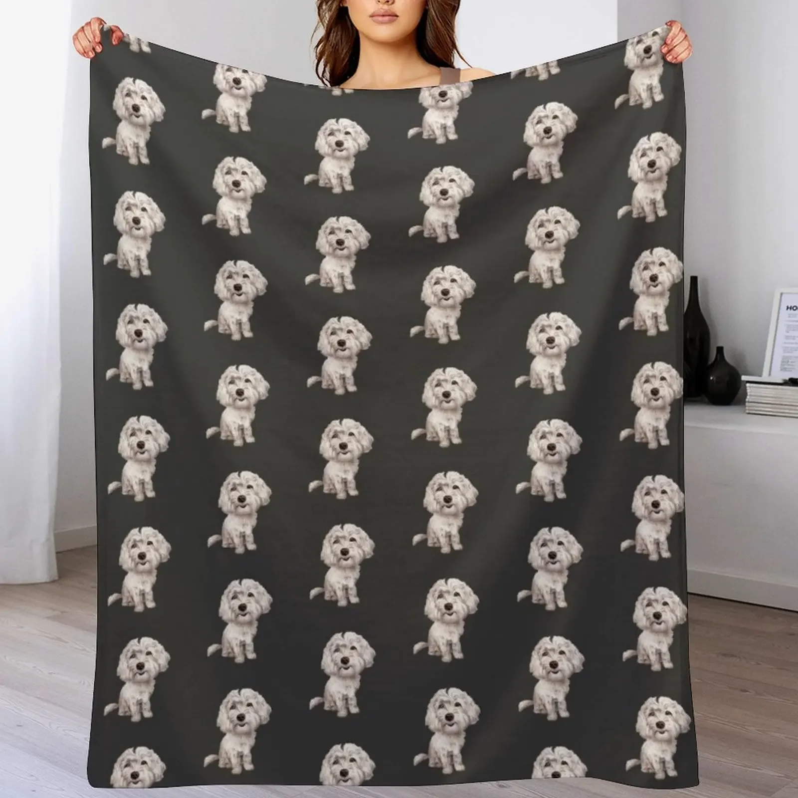 New White Cavapoo | White Cavoodle Throw Blanket Spring Fall Cozy Throw Blanket for Couch