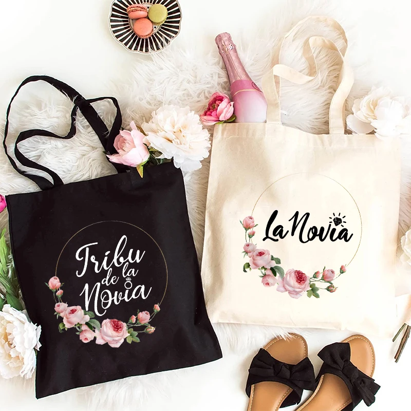 Espanhol Equipe Noiva Esquadrão Bolsa De Ombro, Casamento Nupcial Flor Coroa Sacos De Compras, Single Farewell, Bachelorette Hen Party Tote Bag